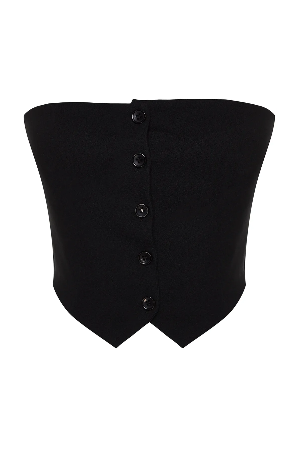 Trendyol Collection  Schwarze, trägerlose, gewebte Bluse mit Knöpfen und Details TWOAW24BZ00421