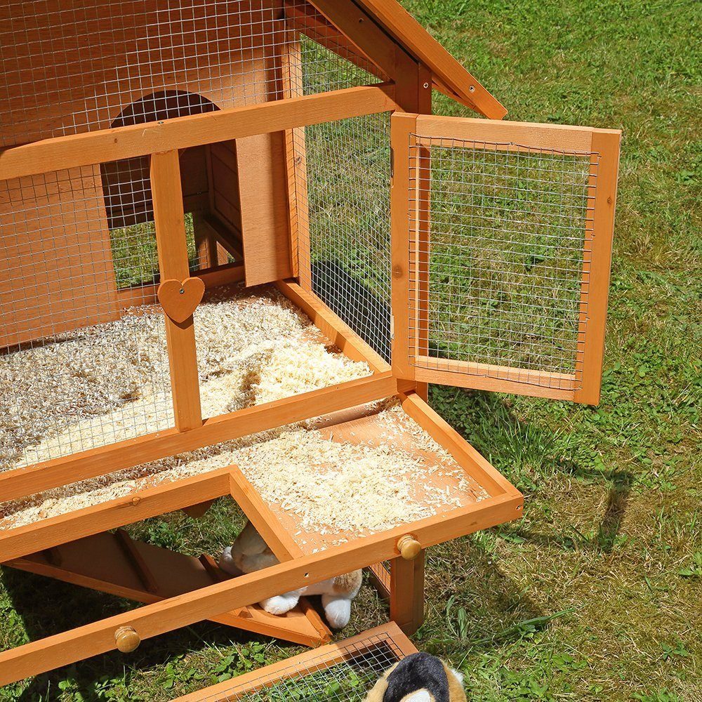 Melko Kleintierstall Kleintierstall Hasenstall Hühnerstall 2 Etagen Kaninchenstall Braun Kaninchen Käfig Gehege Stall Kaninchenkäfig Hasenkäfig Holz Freigehege, offener Boden