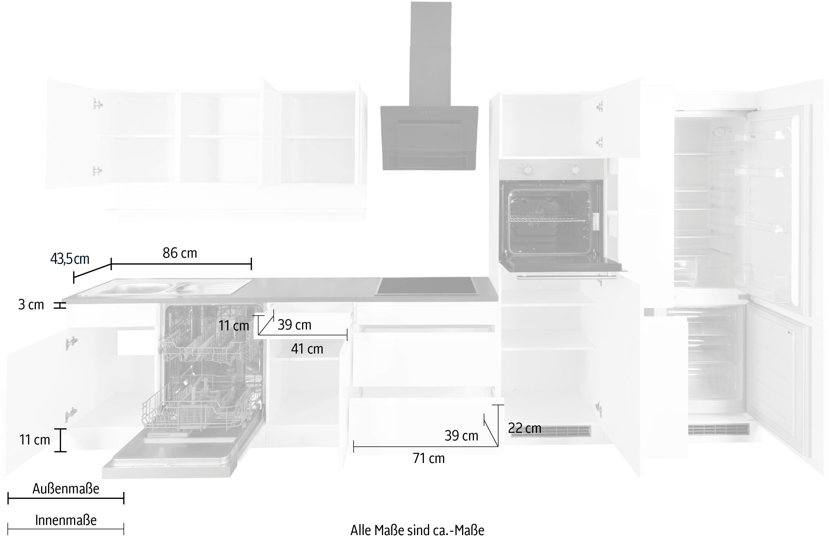 HELD MÖBEL Küche Virginia, Breite 390 cm, mit Glaskeramik-oder Induktionskochfeld