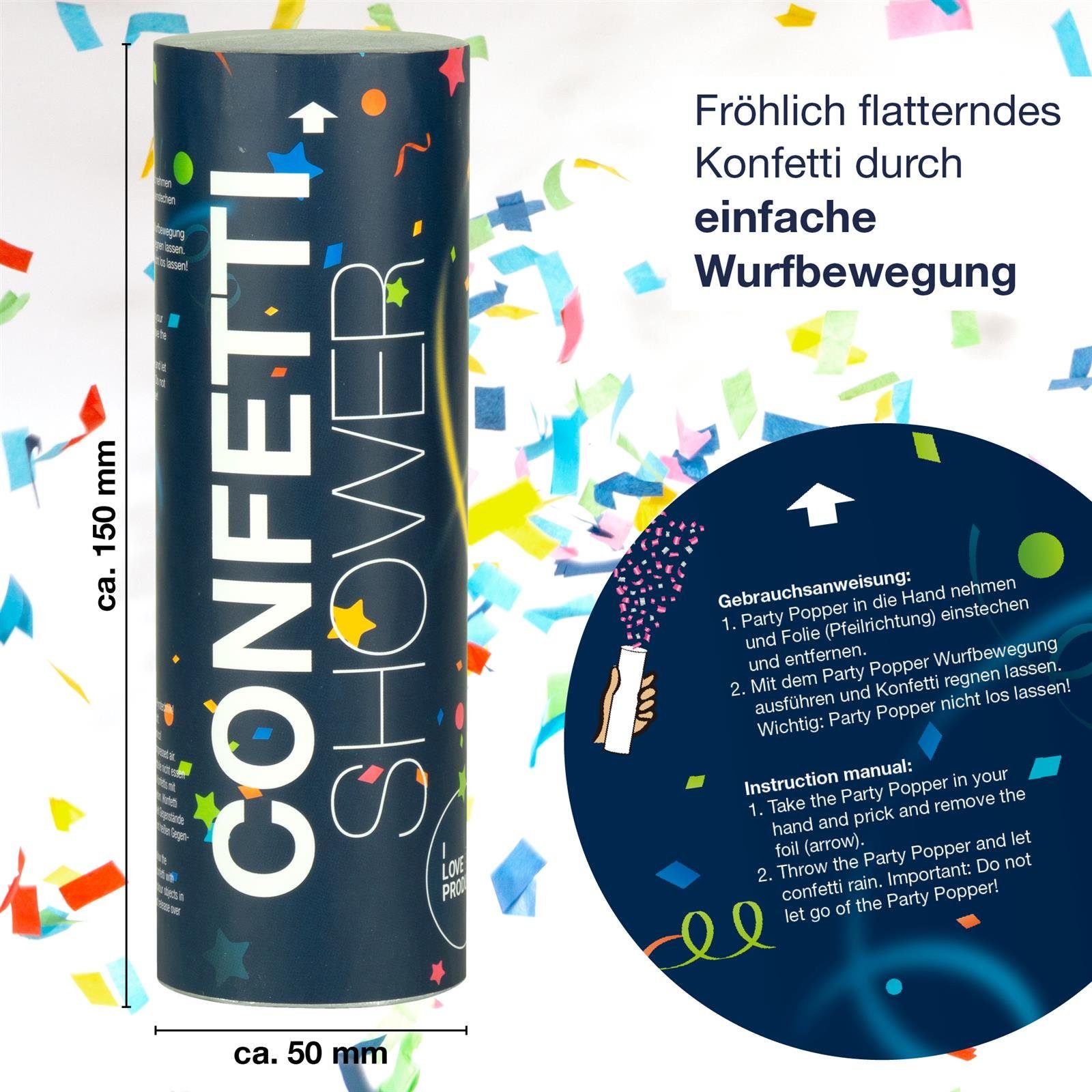 ILP Konfetti 6x Party Popper, Konfettikanone ohne Knall - Bunter Partyspaß - 15 cm