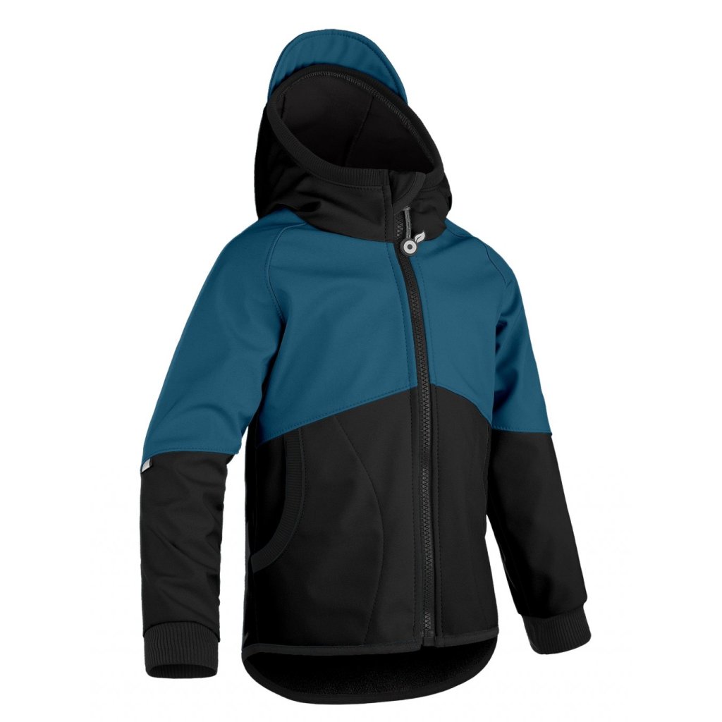 Unuo Kinder-Softshelljacke mit Fleece Schwarz, Kobalt