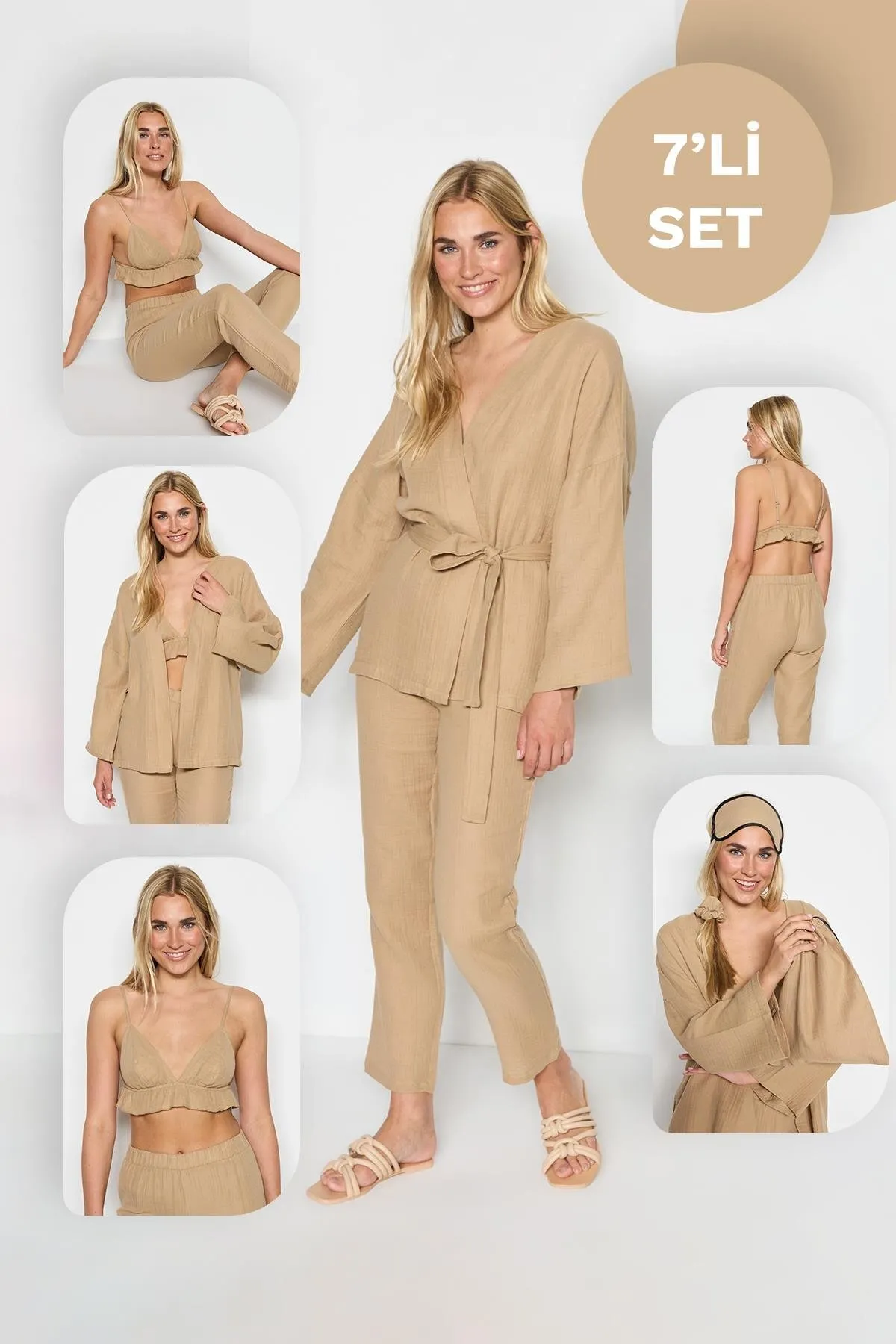 C&City  7-teiliges Musselin-Set aus Bio-Baumwolle 9551 Beige