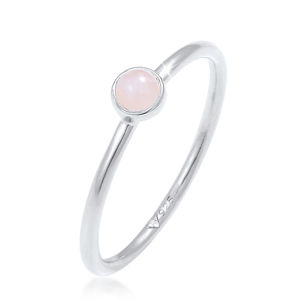 Elli Elli Bague Femmes Pile Basique Minimaliste avec Quartz Rose en Argent Sterling 92 Bague