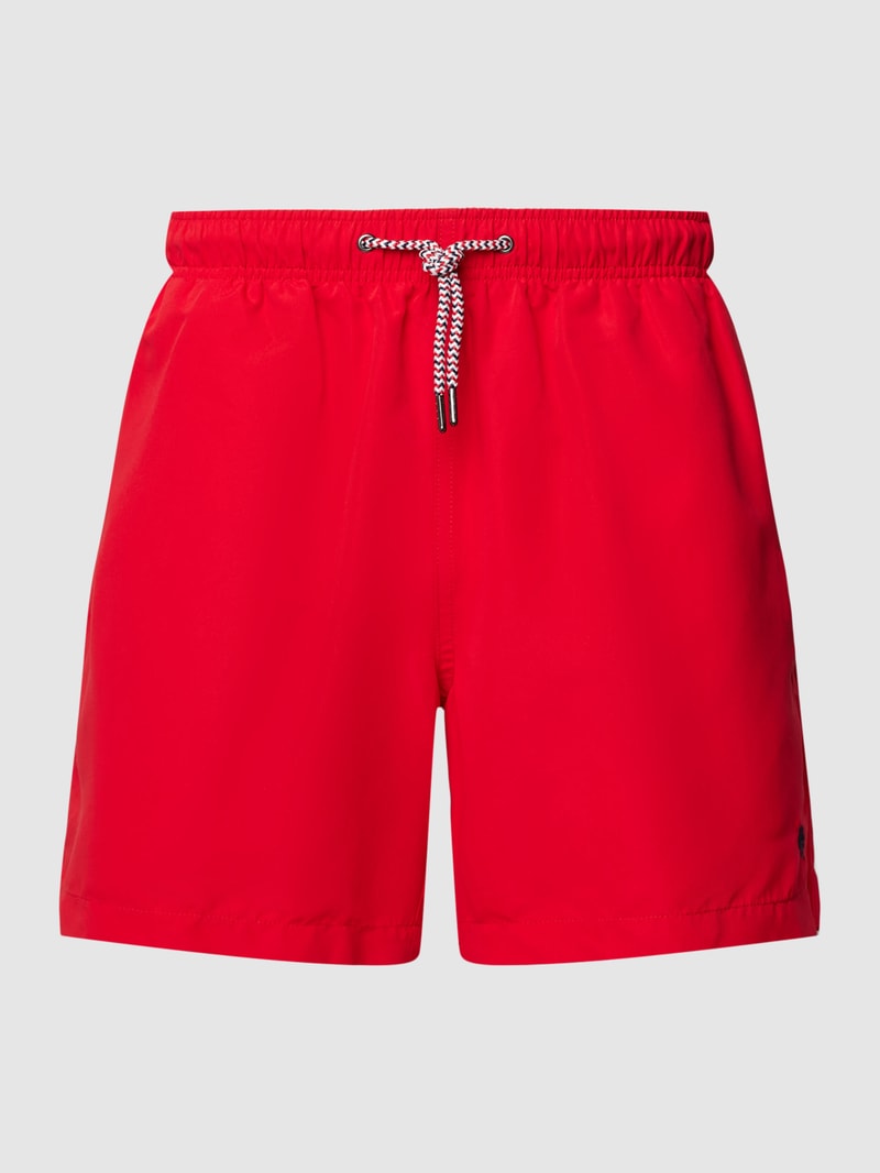Badeshorts mit Label-Stitching in rot