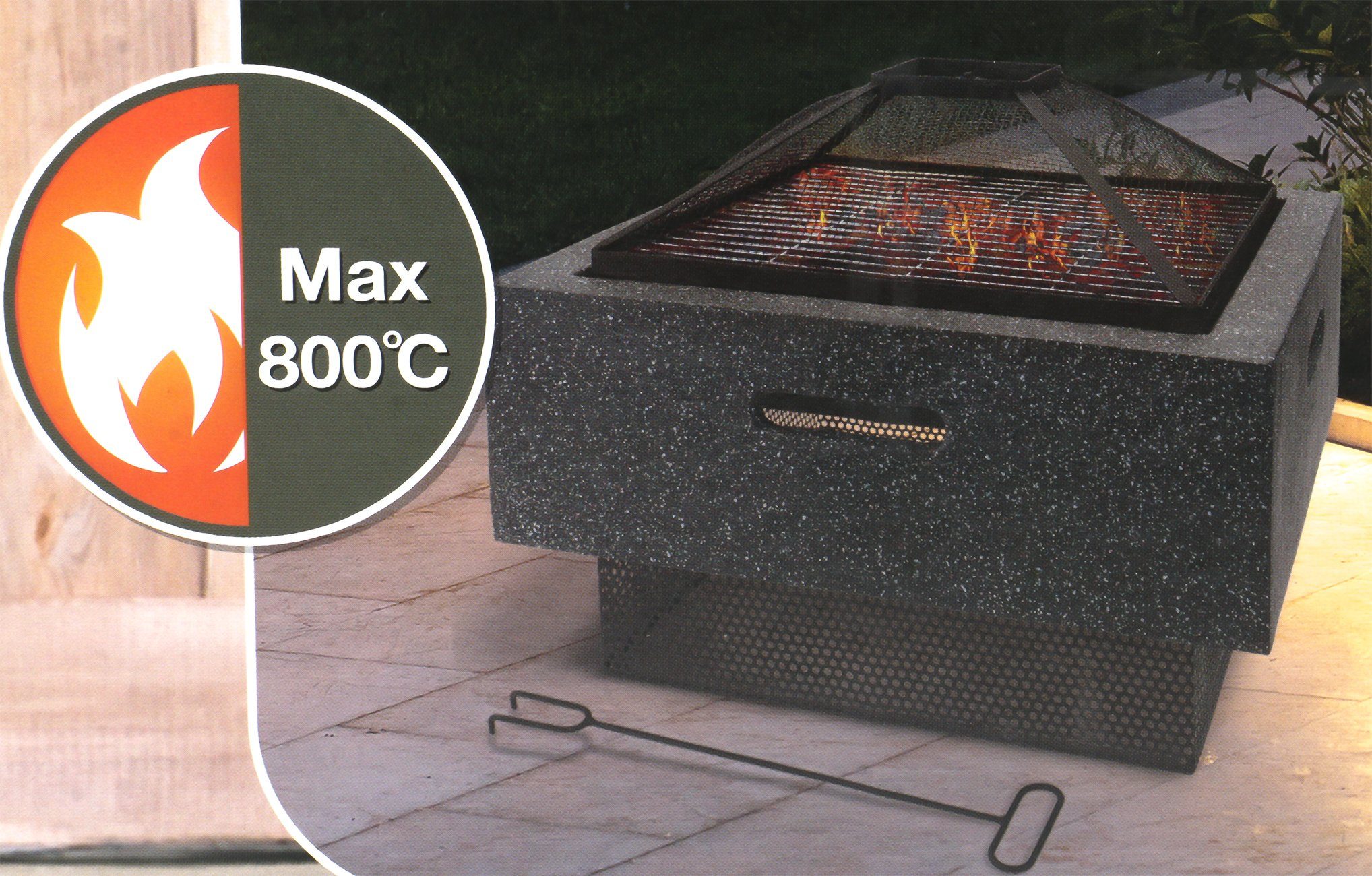 Bubble-Store Feuerkorb Terrassenkamin mit Schürhaken, (Grill Feuerschale für Terrasse oder Garten), Gartenofen mit abnehmbare Schutzhaube gegen Funkenflug, Gartengrill
