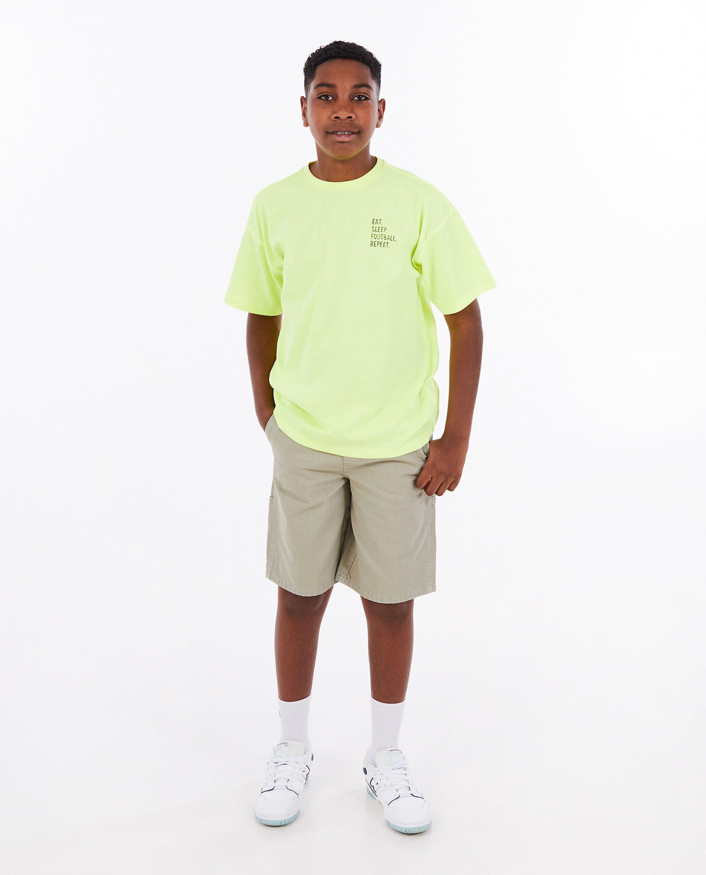 Tricou Fish & Chips cu imprimeu de fotbal galben deschis