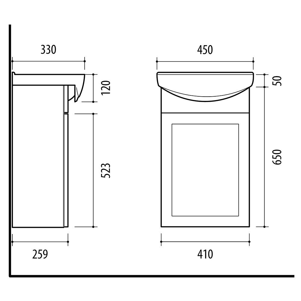 Planetmöbel Badmöbel-Set Waschtischunterschrank mit Spiegelschrank Matt 45cm, (Komplett-Set, 3-St)
