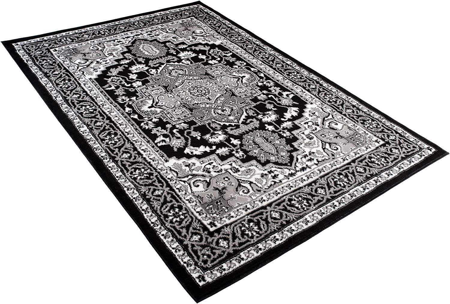 Orientteppich DY-EUFRAT-Q011A-BLACK, Mazovia, 70x140, Orientalisch, Blumenmuster, Klassisch, Kurzflor, Gemustert