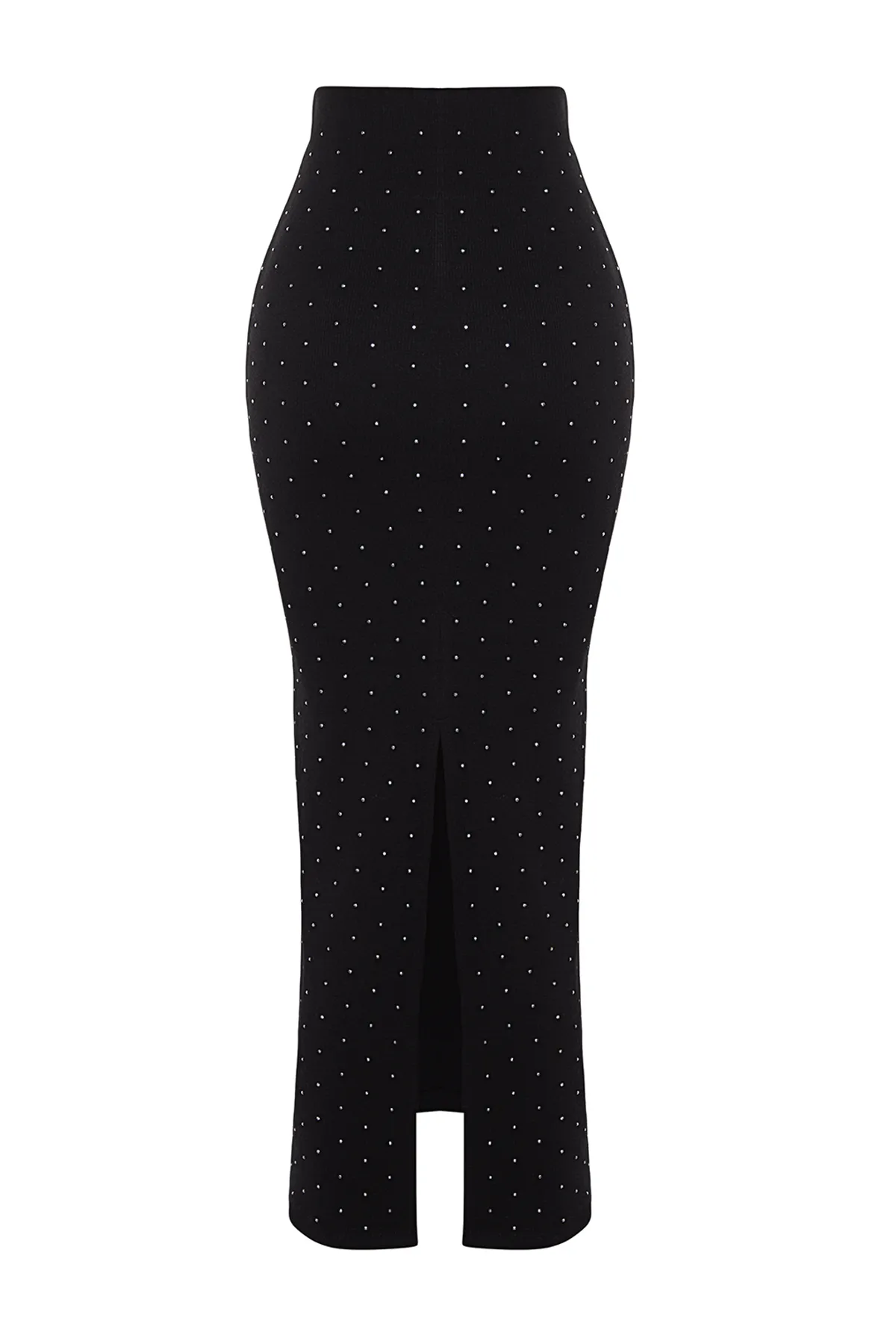 Trendyol Collection  Schwarzer geklebter Stein Midi-Strickrock TWOAW24ET00243