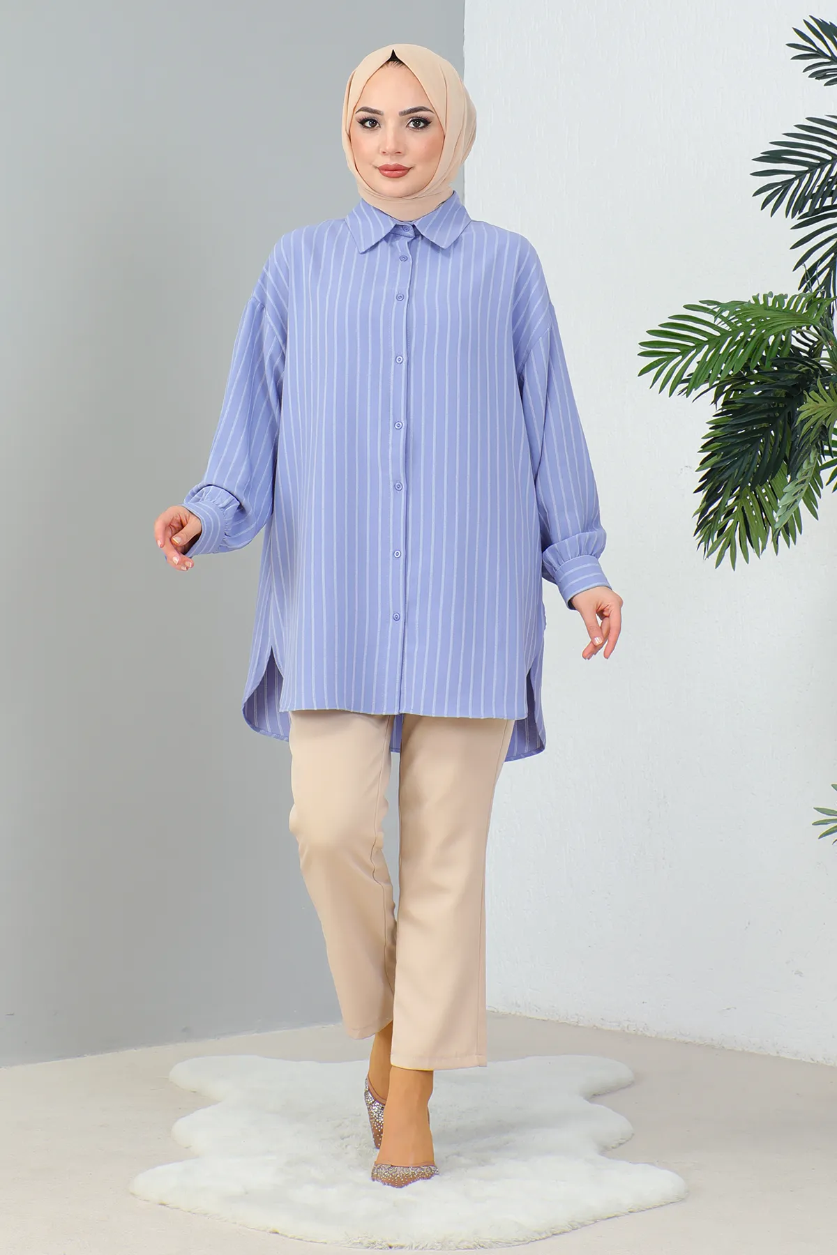 MODAQU  Blau gestreiftes Freizeithemd
