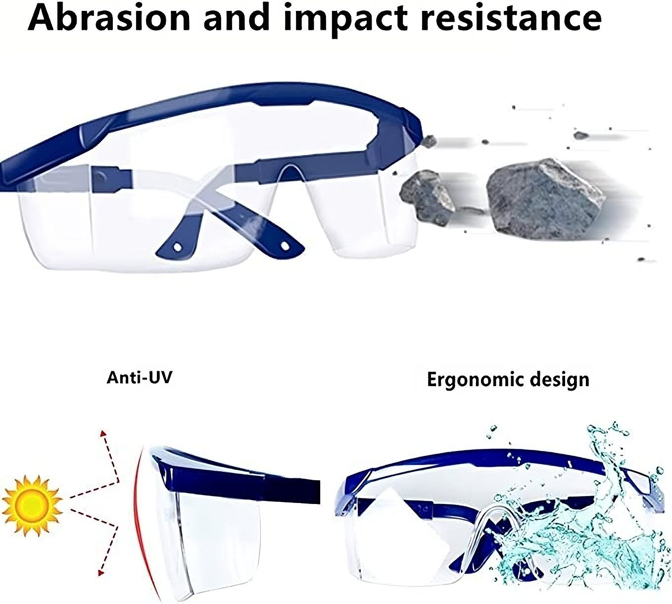 Ogeled Arbeitsschutzbrille Schutzbrille Sicherheitsbrille Laborbrille Motorradbrille UV-Schutz, (1St), nach EN166, mit Seitenschutz und einstellbarer Bügellänge, Über-Brille