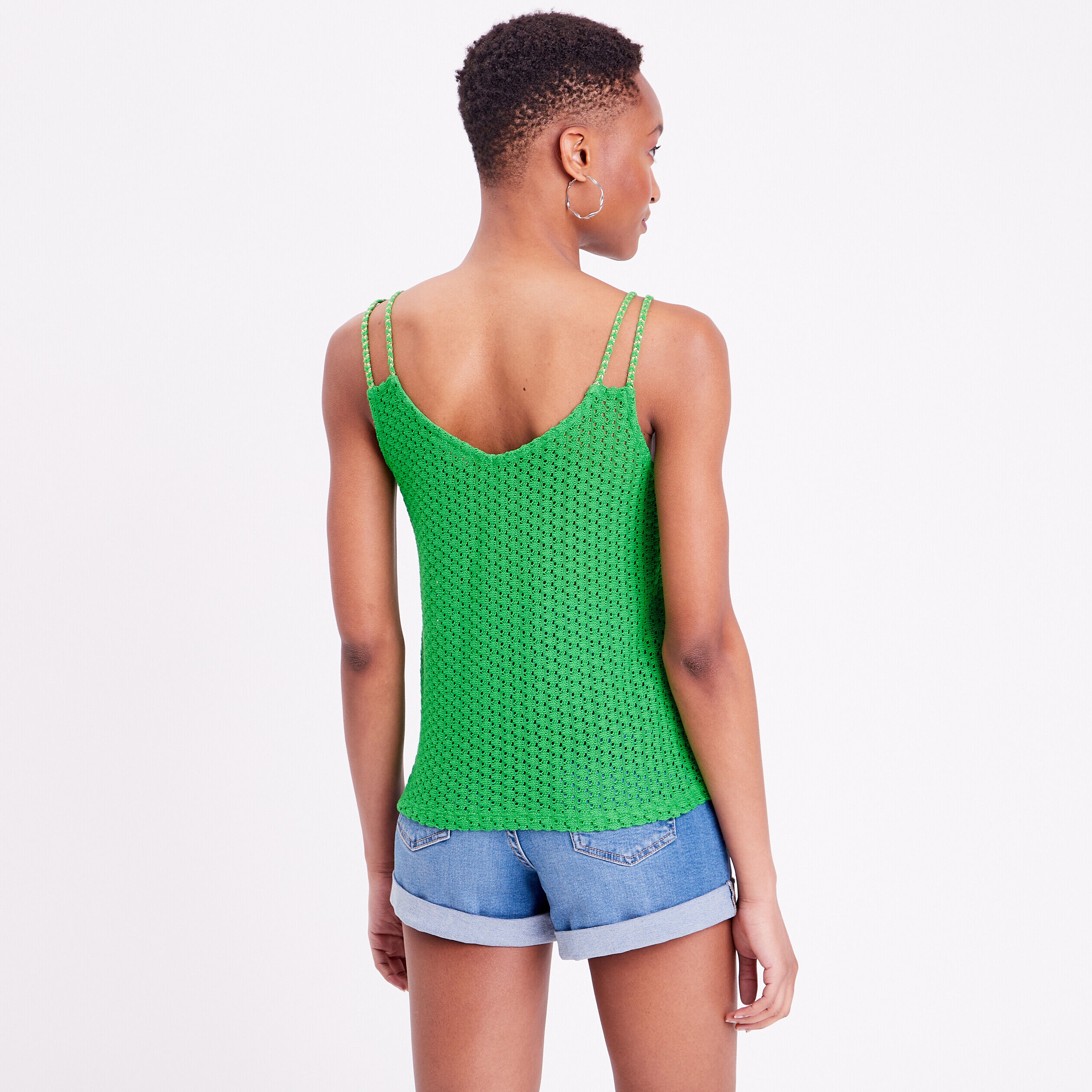 Débardeur crochet bretelles vert femme | Cache Cache