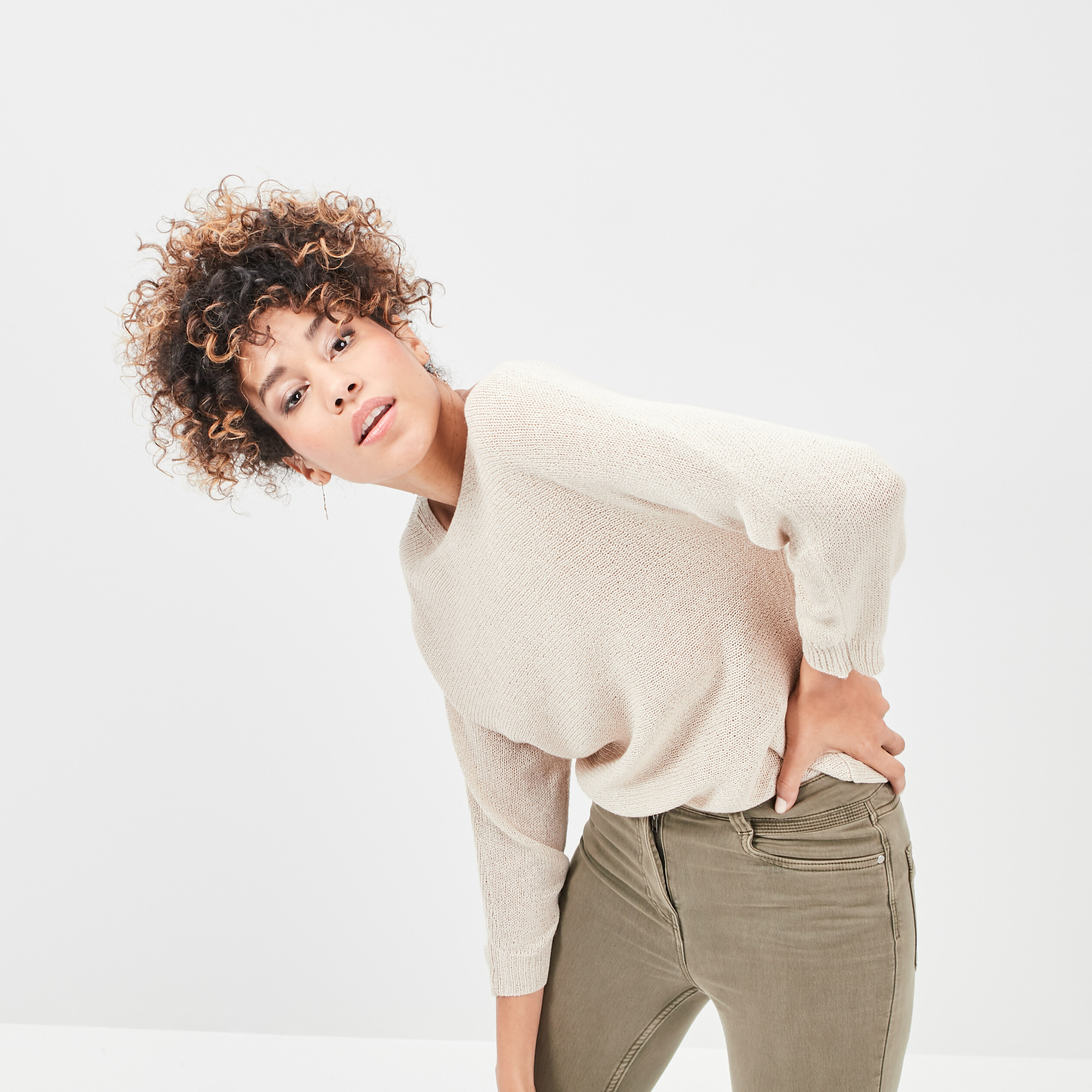 Pull manches longues sable femme | La Halle