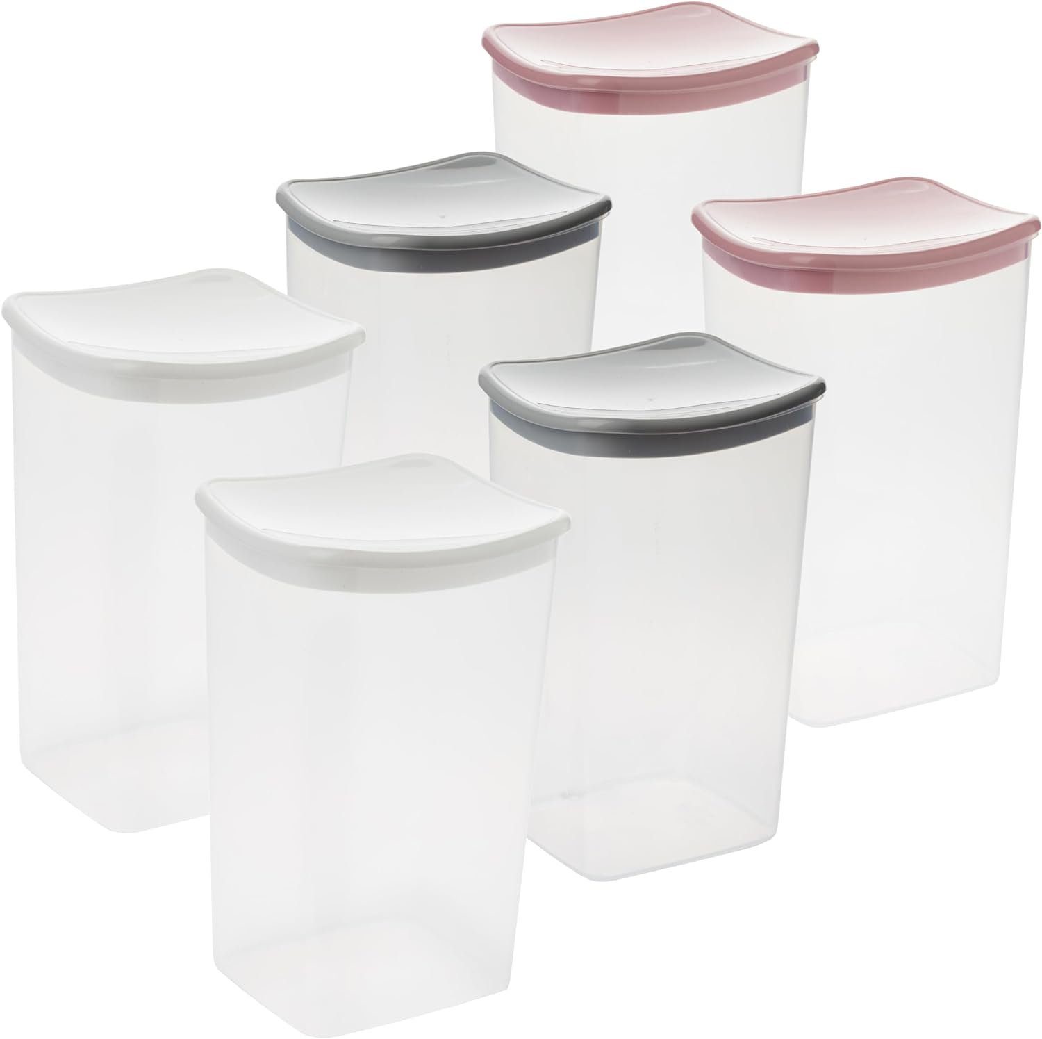 Centi Vorratsdose 6er Set Vorratsbehälter mit Deckel, Schüttdosen transparent, Kunststoff, (12,5L x 11,5B x 20H cm 2 Liter), Müsllidosen mit Decke, perfekt für ein Pfund Kaffee usw.