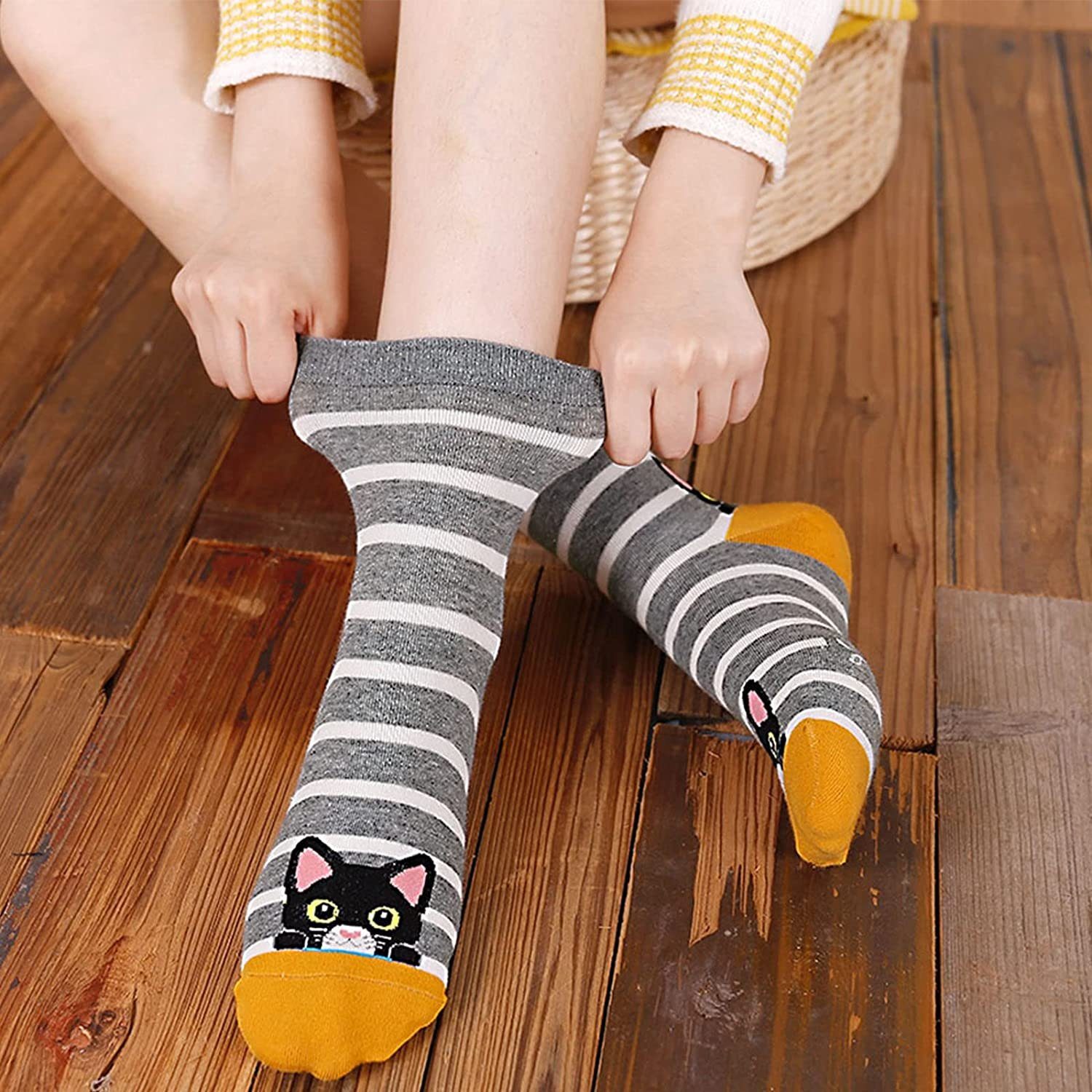 Alster Herz Freizeitsocken 5x lustige Socken, Katzenmotiv, bunt, trendy, süßes Design, A0344 (5-Paar) atmungsaktiv