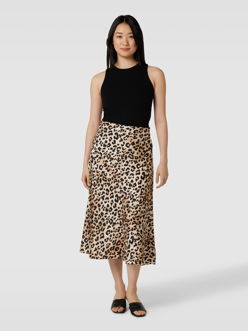 Midirock mit Animal-Print in ecru