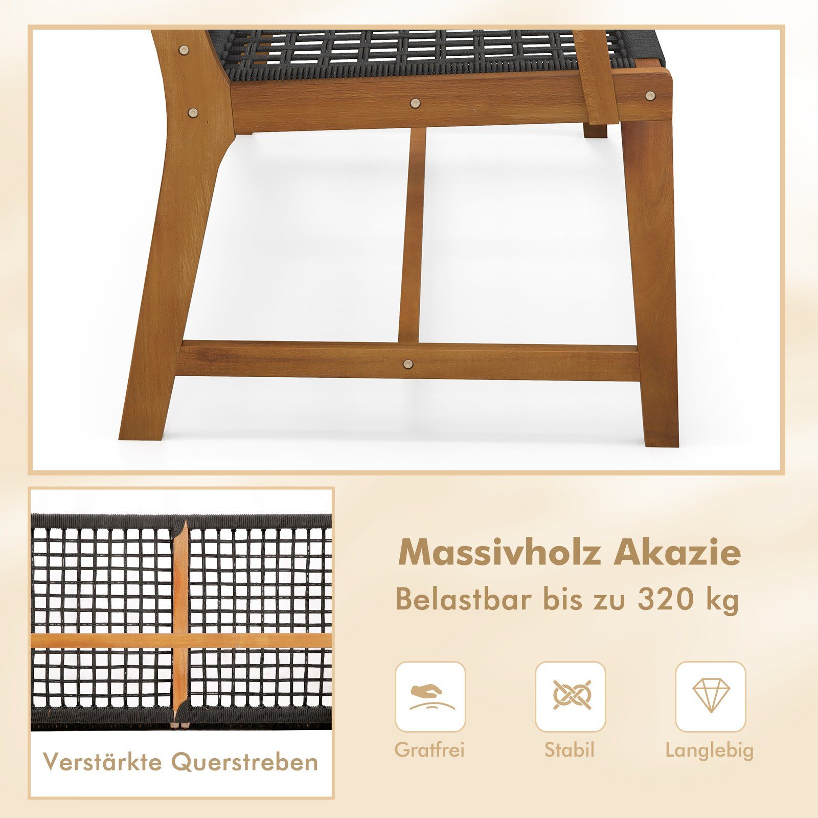COSTWAY Gartenbank, 2 Sitzer, Akazienholz, bis 320kg, 118x63x90cm