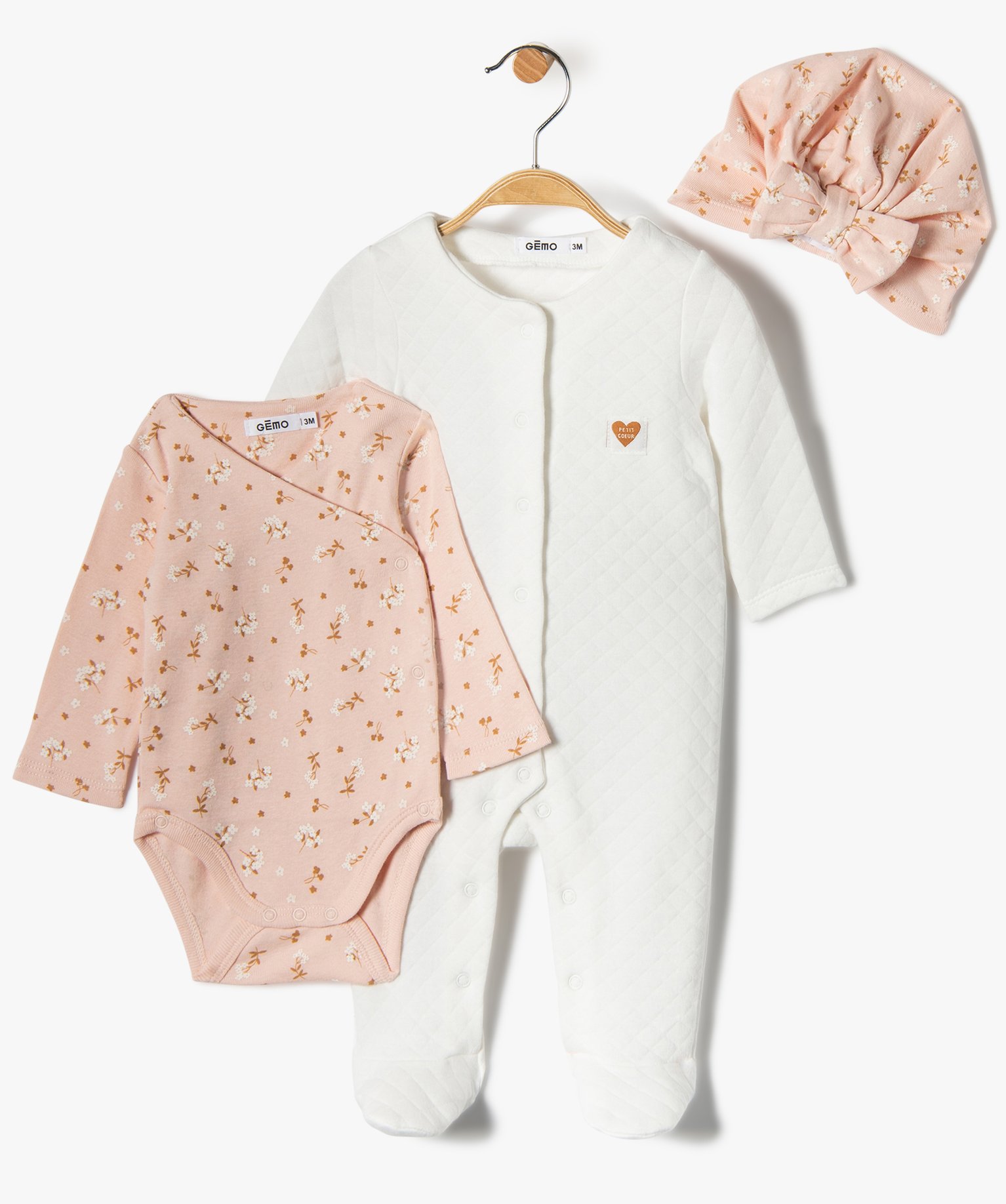 Ensemble layette fille 3 pièces blanc | GEMO