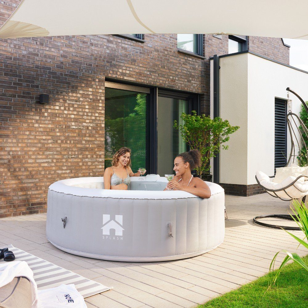 HOME DELUXE Whirlpool Outdoor aufblasbarer Whirlpool SPLASH ⌀ 208 cm, (Set, inkl. Kissen, Abdeckung, Getränkehalter & Sonnendach), Für bis zu 6 Personen, 130 Luftdüsen, Schnellheizung