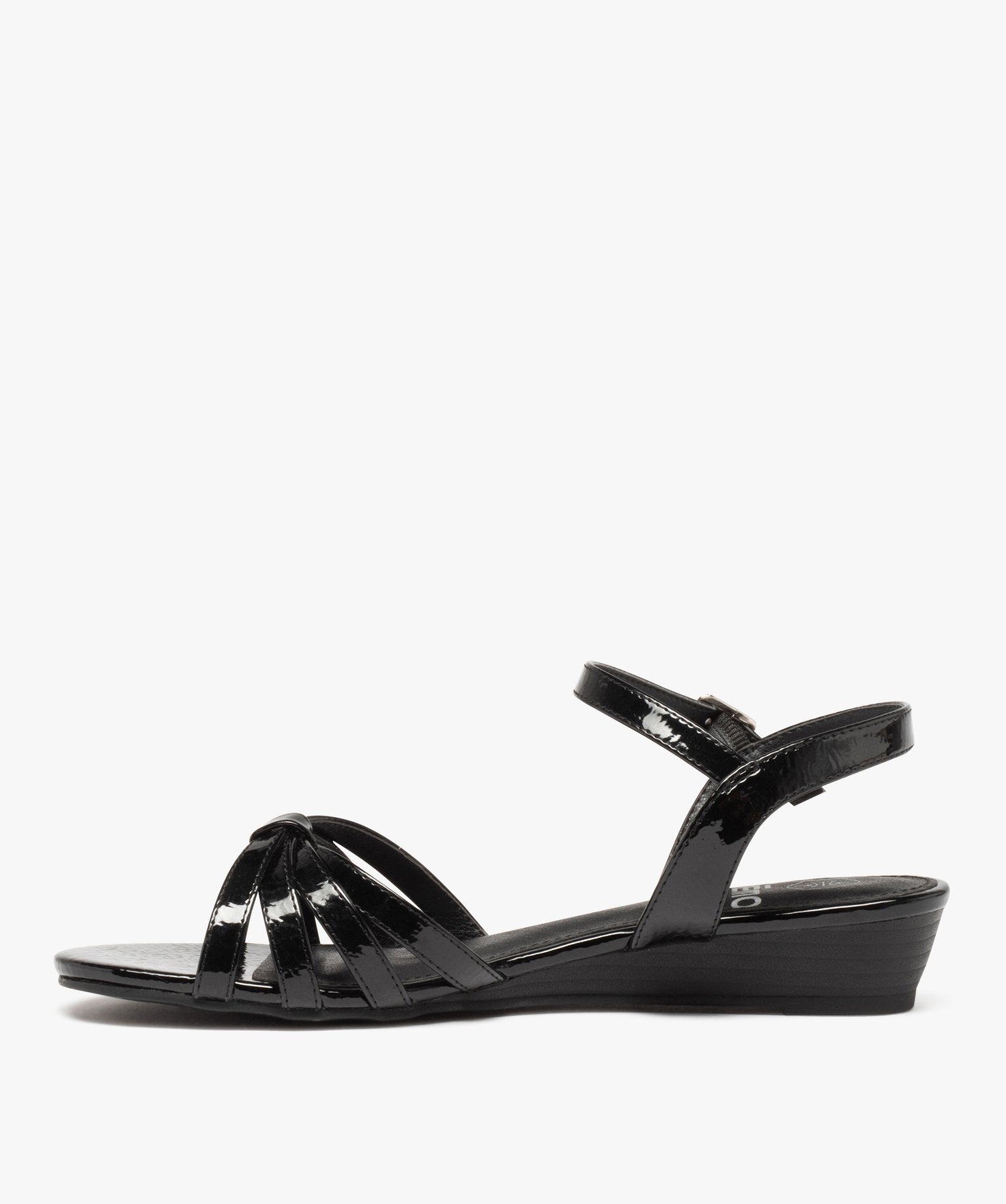 Sandales femme à petit talon et fines brides vernies noir | GEMO