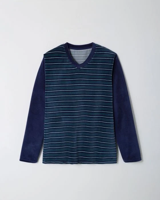 Pyjama col V rayé velours