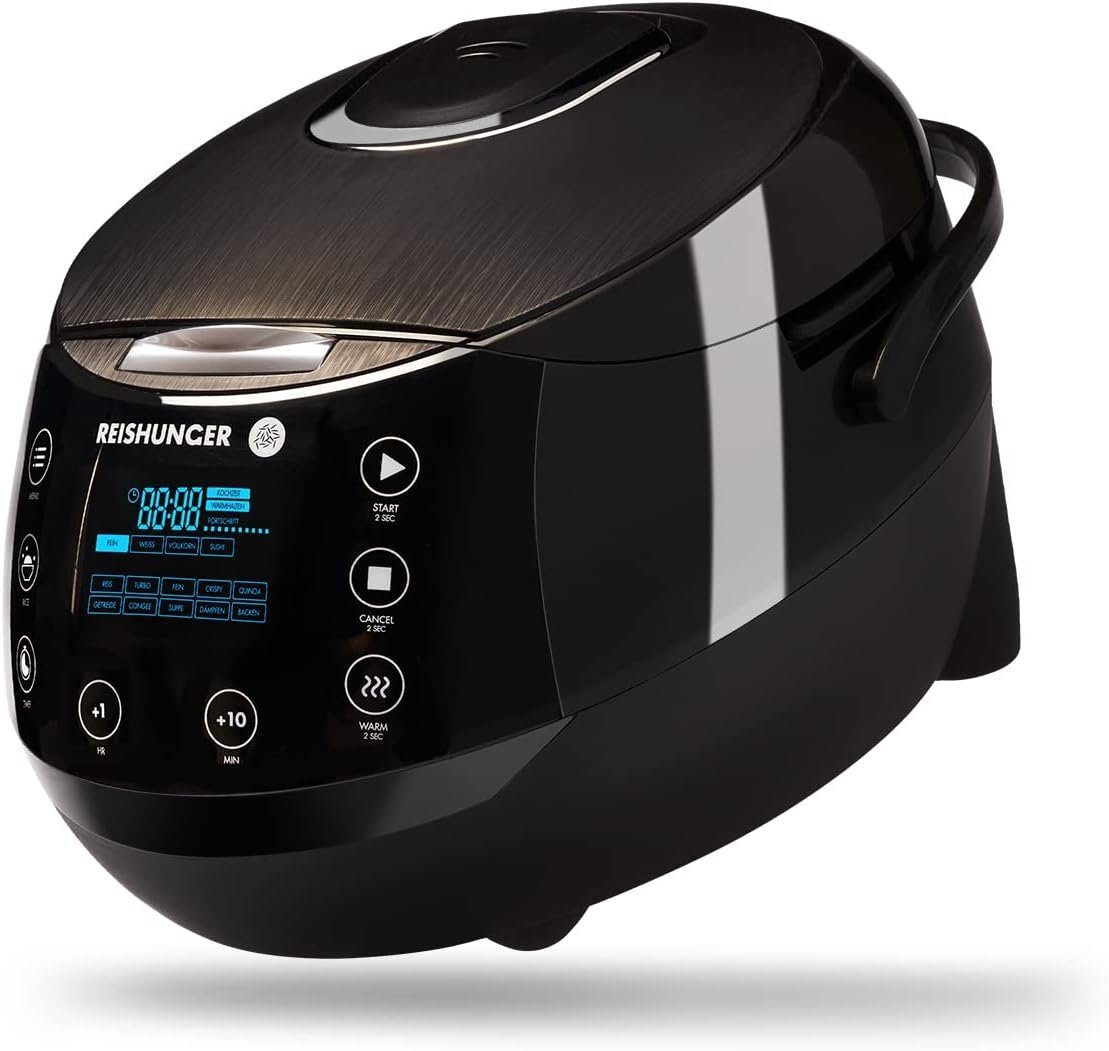 Reishunger Reiskocher - Digitaler Reiskocher & Dampfgarer, 860 W, Timer- und Warmhaltefunktion, 7-Kochphasen-Technologie, LED-Display