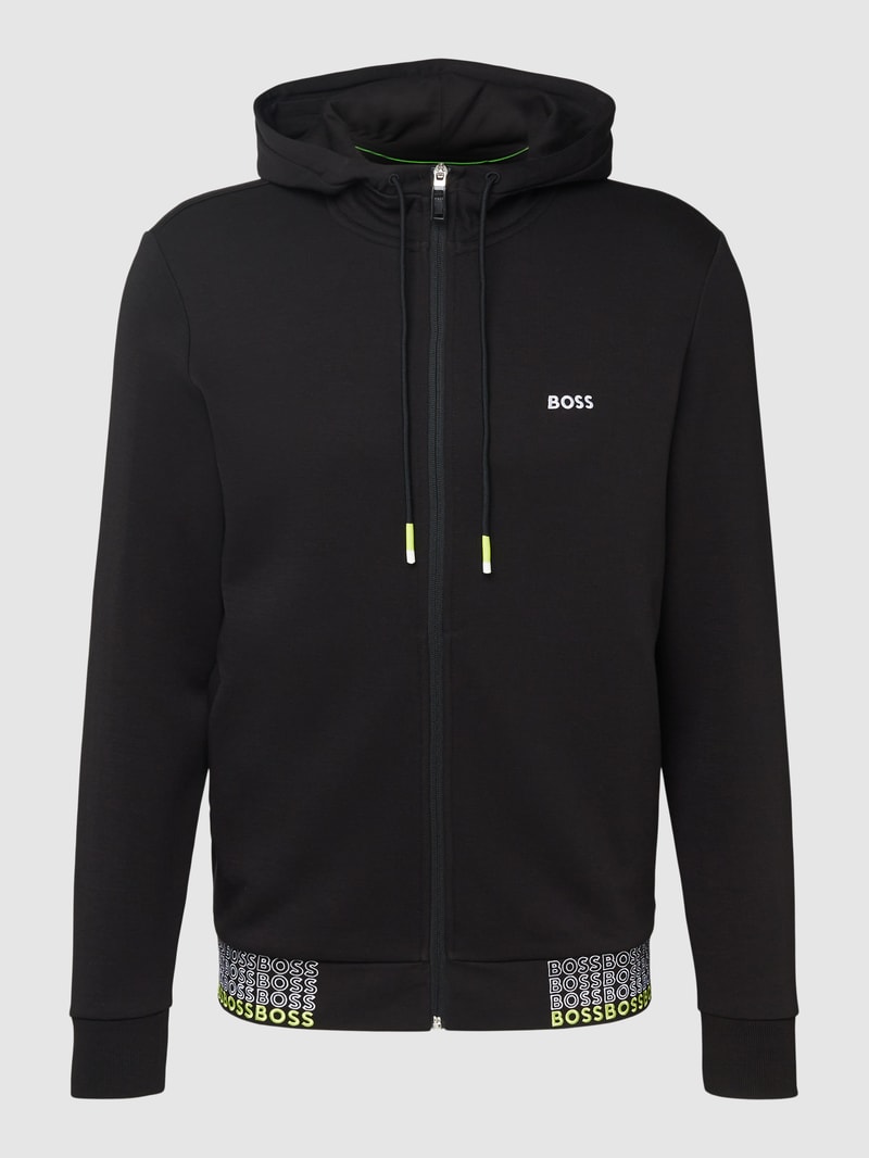 Sweatjacke mit Label-Stitching Modell 'Saggy' in schwarz