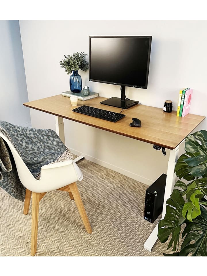 KADIMA DESIGN Elektrischer Sitz-Steh-Schreibtisch aus Holz und Metall | Modern Weiß in Weiß günstig kaufen