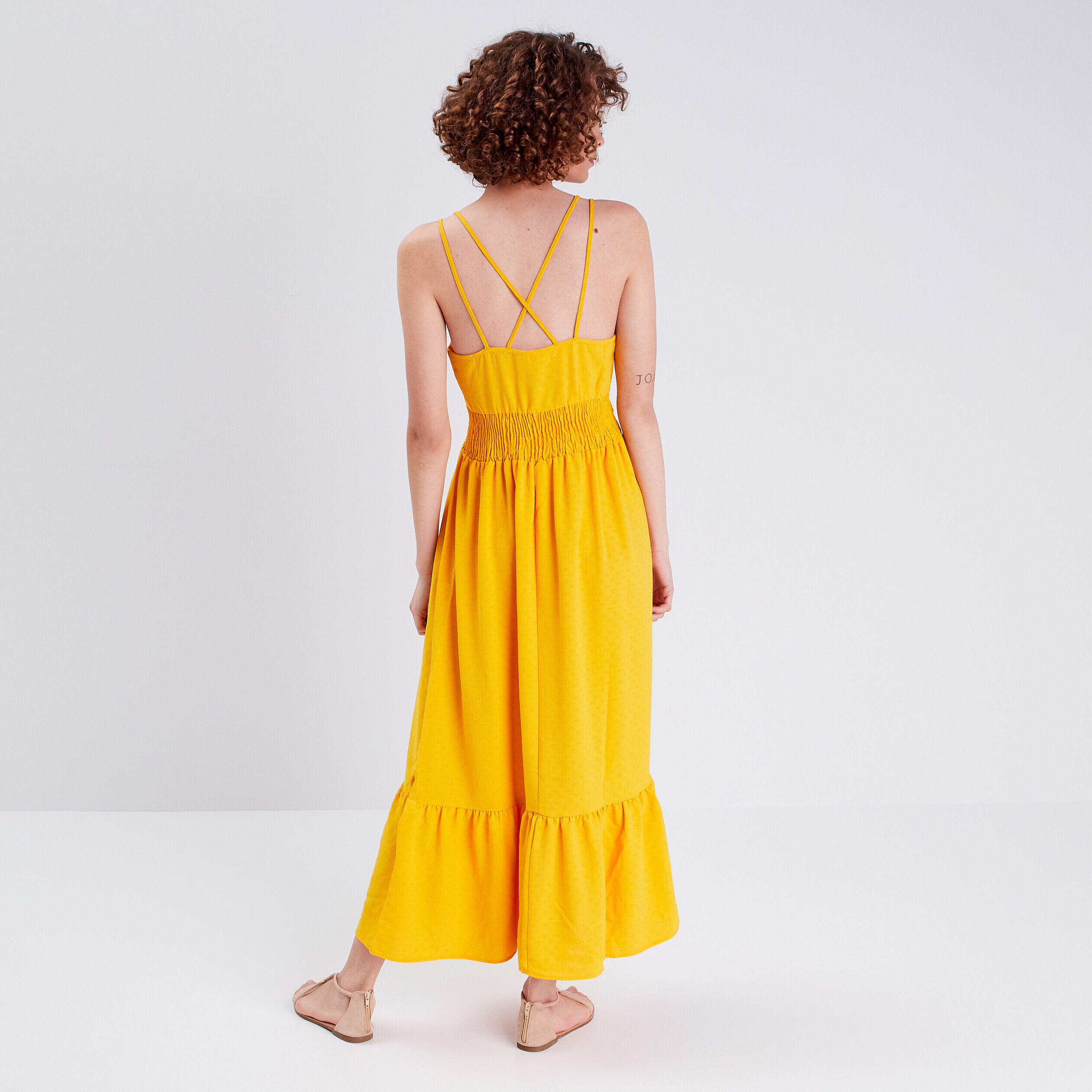 Robe longue évasée jaune foncé femme | Cache Cache