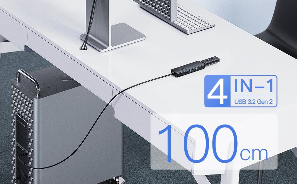 Inateck Laptop-Dockingstation USB 3.2 Hub mit 100cm Kabel, 4 USB A Ports