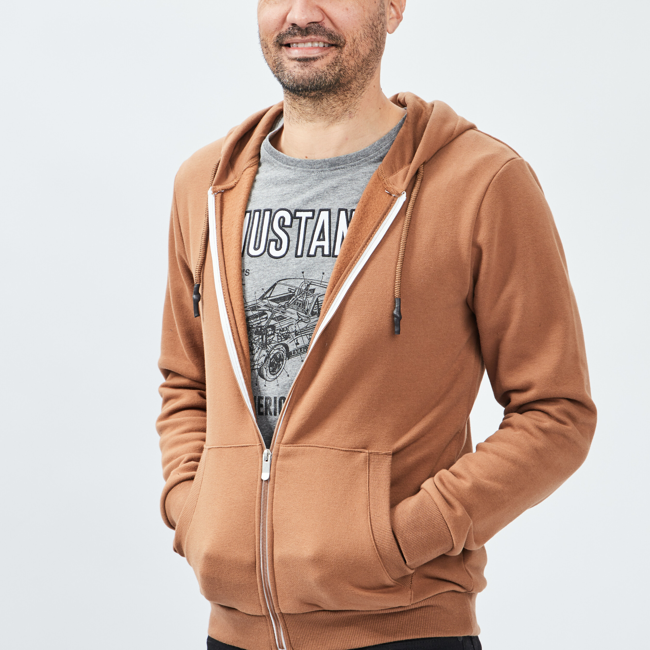 Sweat zippé molleton à capuche camel homme | La Halle