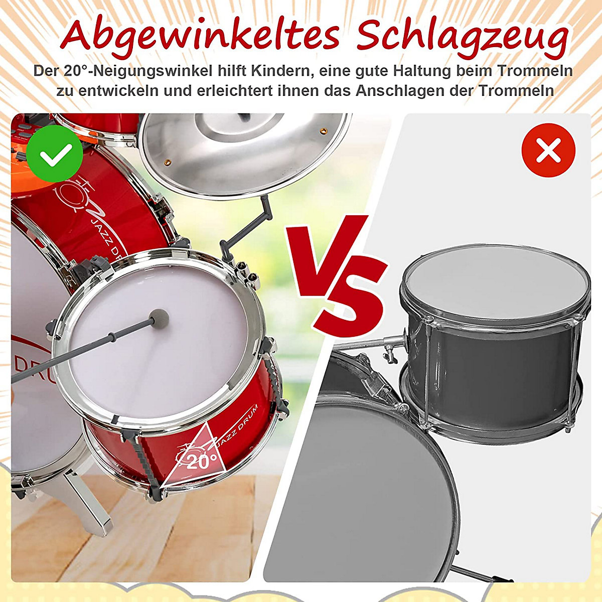 Schlagzeug mit Keyboard & 5 Trommeln & Hocker