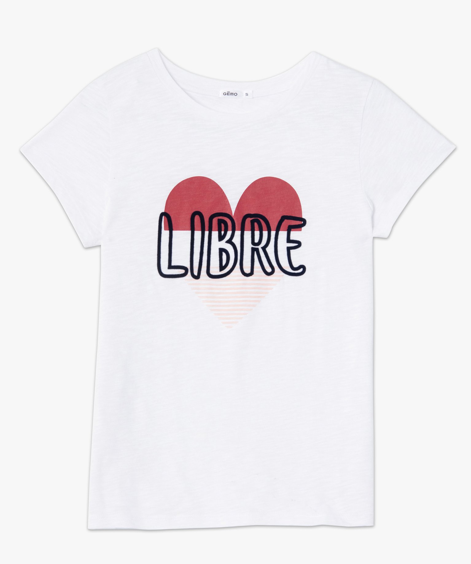 Tee-shirt femme à manches courtes avec motif cur blanc | GEMO