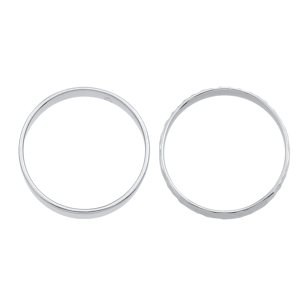 KUZZOI KUZZOI Bague Hommes Bande Set Basique Martelé en Argent Sterling 925 Oxydé Bague