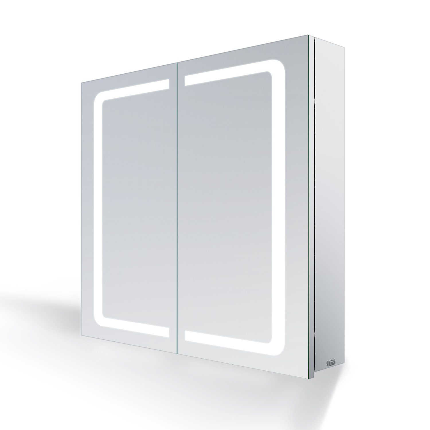 SONNI Badezimmerspiegelschrank Badezimmerspiegelschrank mit beleuchtung 70x65cm Bad Spiegelschrank Edelstahl, mit Steckdose Kippschalter Kabelloses Scharnier Design