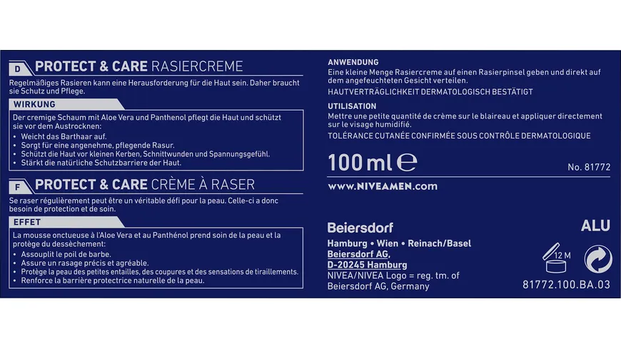 NIVEA MEN Protect+Care Rasiercreme 100 ml