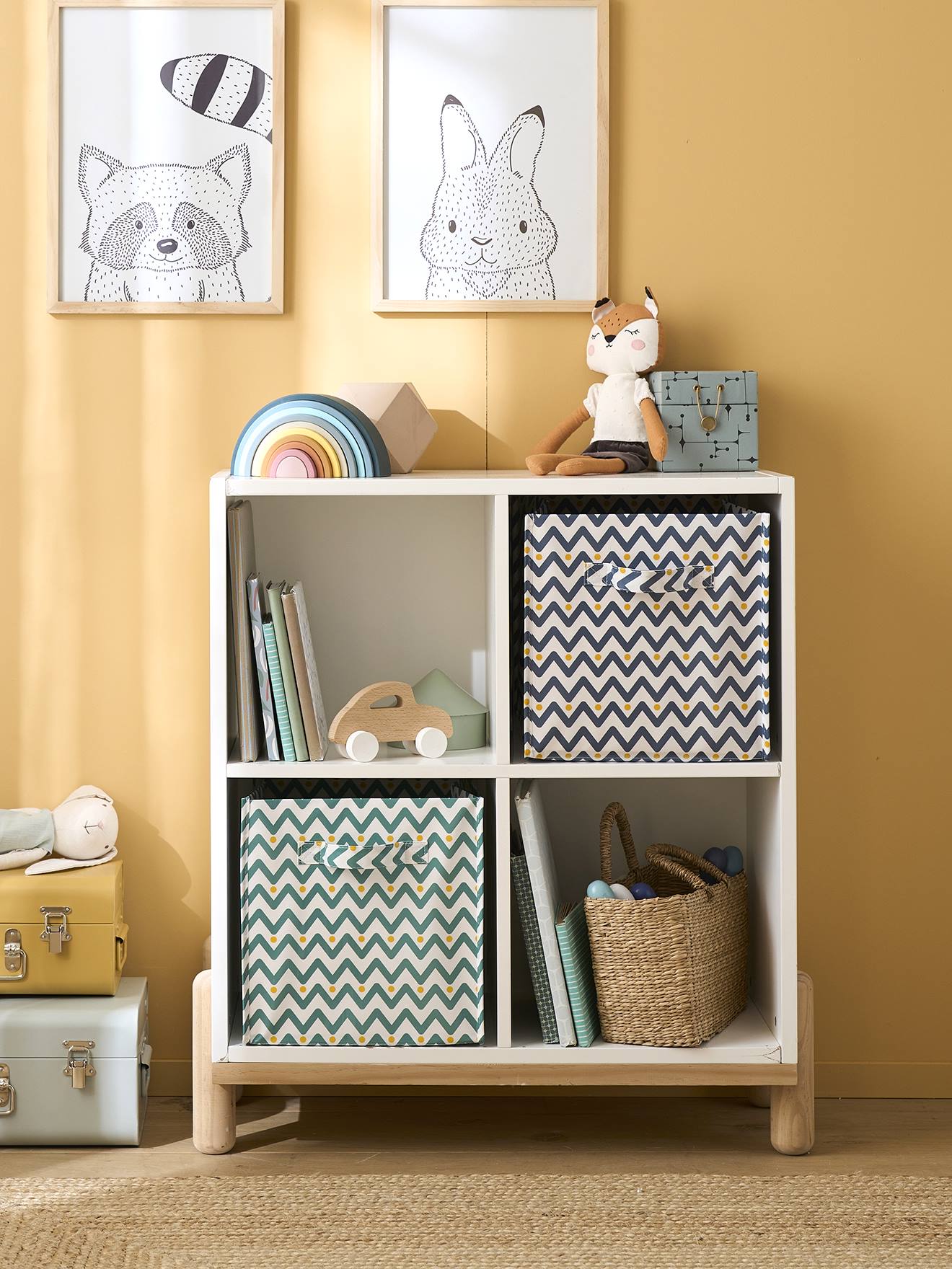 Lot de 2 bacs de rangement jaune + bleu