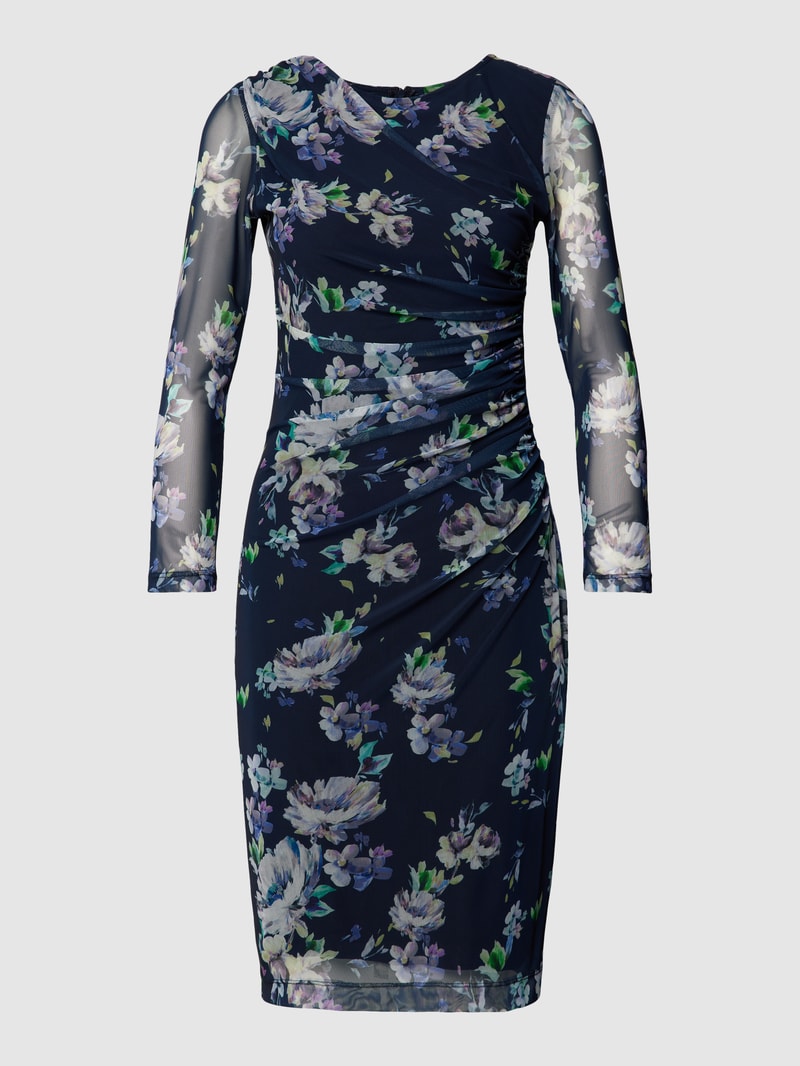Knielanges Cocktailkleid mit seitlicher Raffung in marineblau