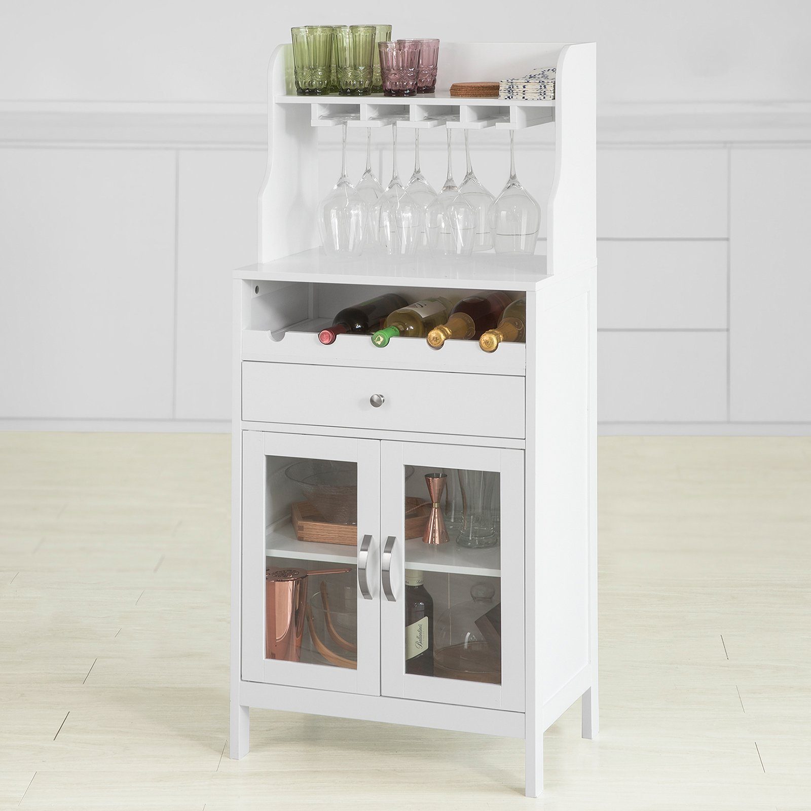 SoBuy Weinschrank FSB24 Sideboard mit Weinregal und Weinglashalter Küchenschrank Highboard