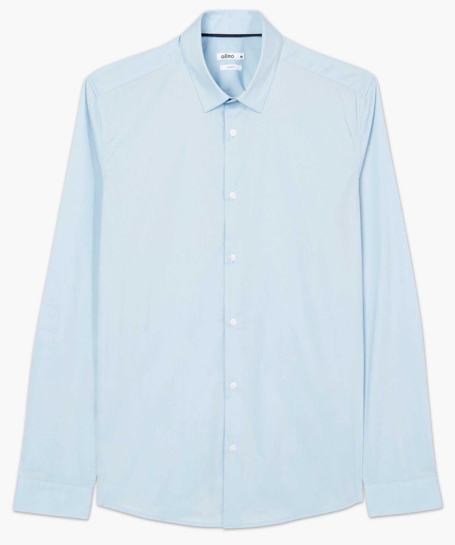 Chemise homme unie coupe slim en coton stretch bleu | GEMO