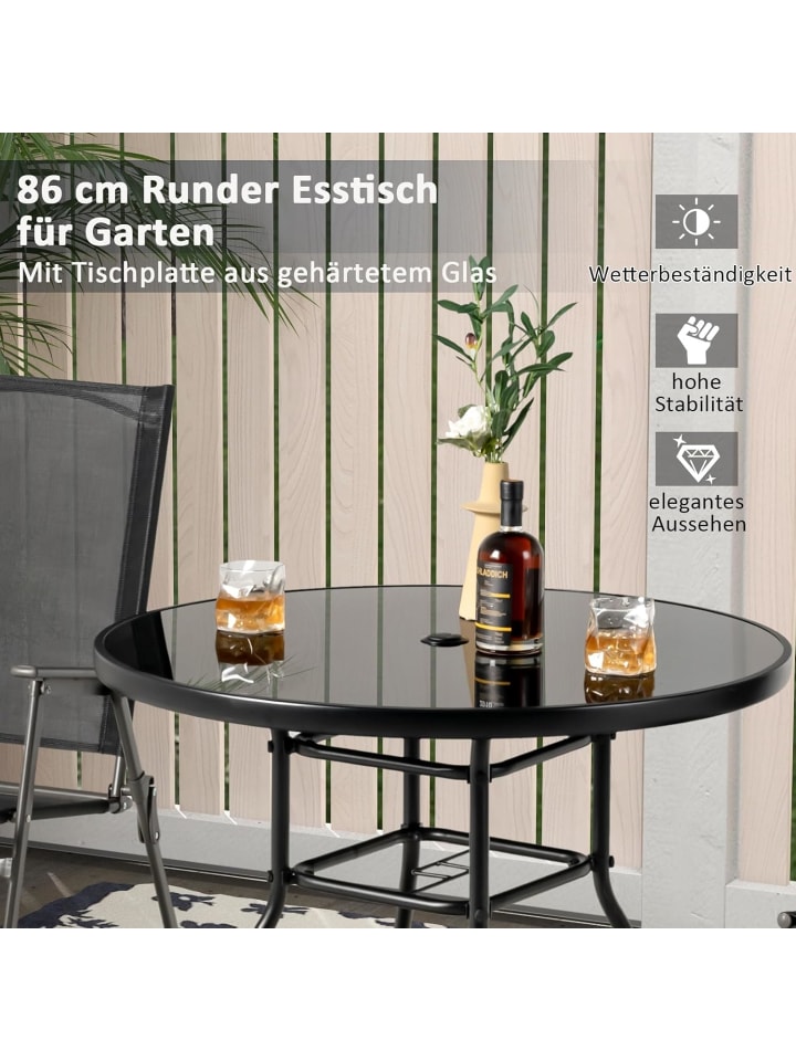 COSTWAY Gartentisch mit Glastischplatte 86x71cm in Schwarz günstig kaufen onesize