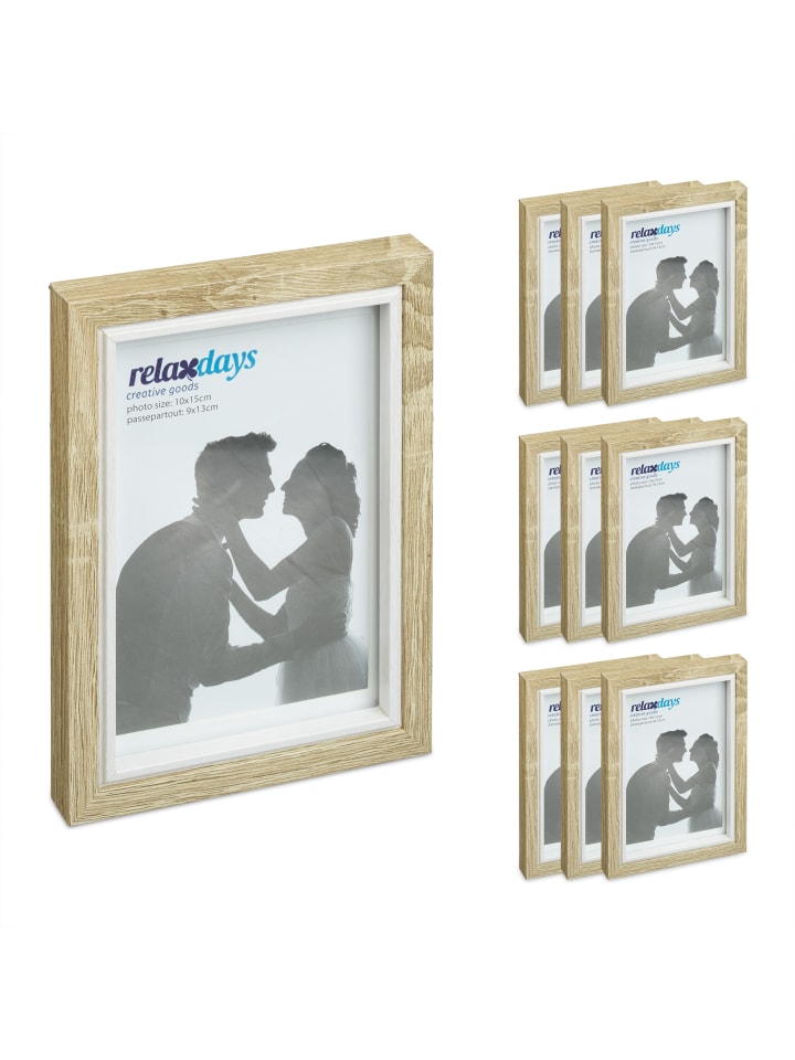 relaxdays 10 x Bilderrahmen in Braun/ Weiß - 10 x 15 cm günstig kaufen onesize