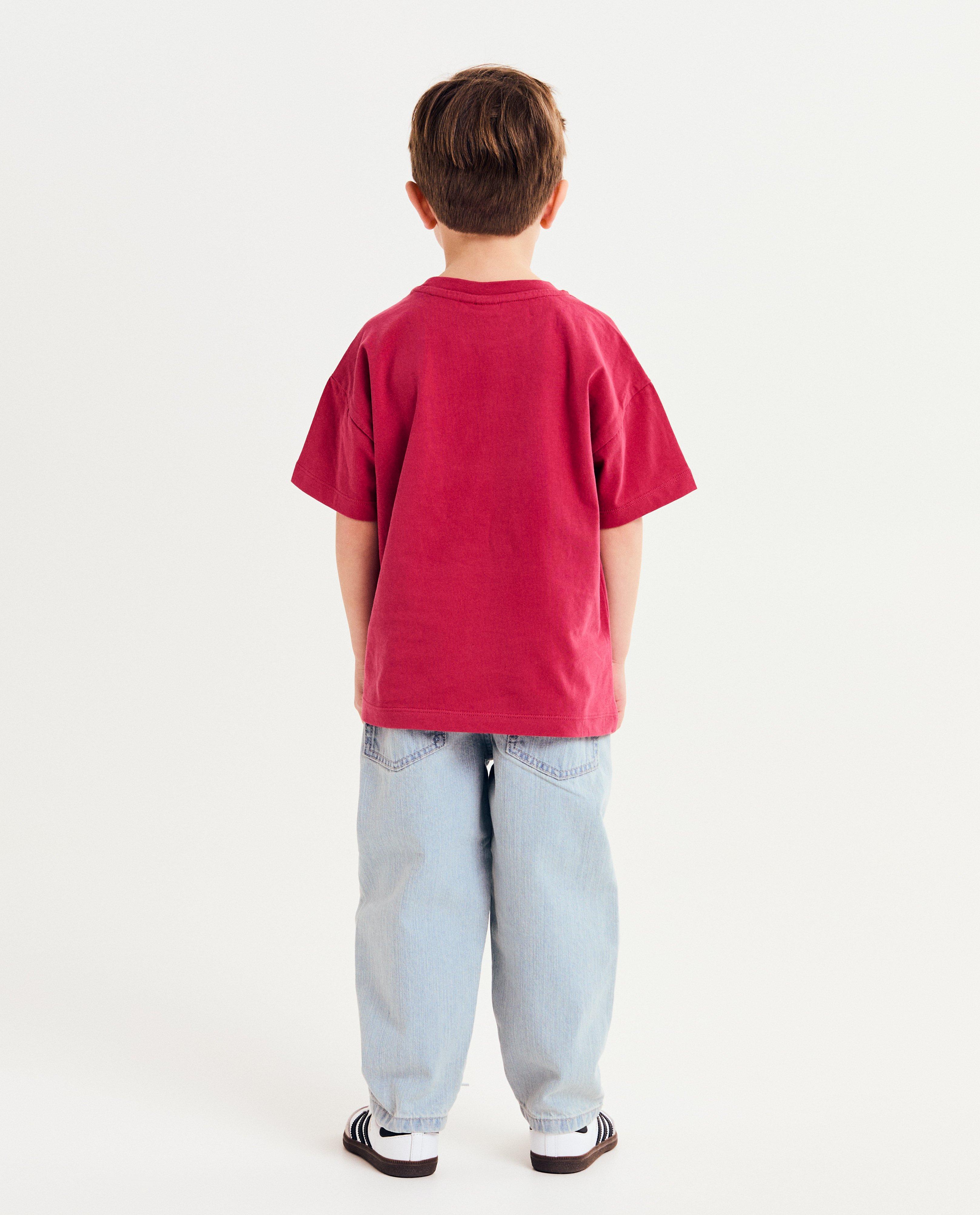 Tricou Kidz Nation cu figurine brodate, croială lejeră, roșu închis