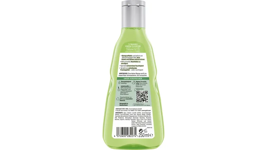 GUHL Frische & Leichtigkeit Anti-Fett Shampoo für normales bis schnell fettendes Haar 250 ml 250 ml