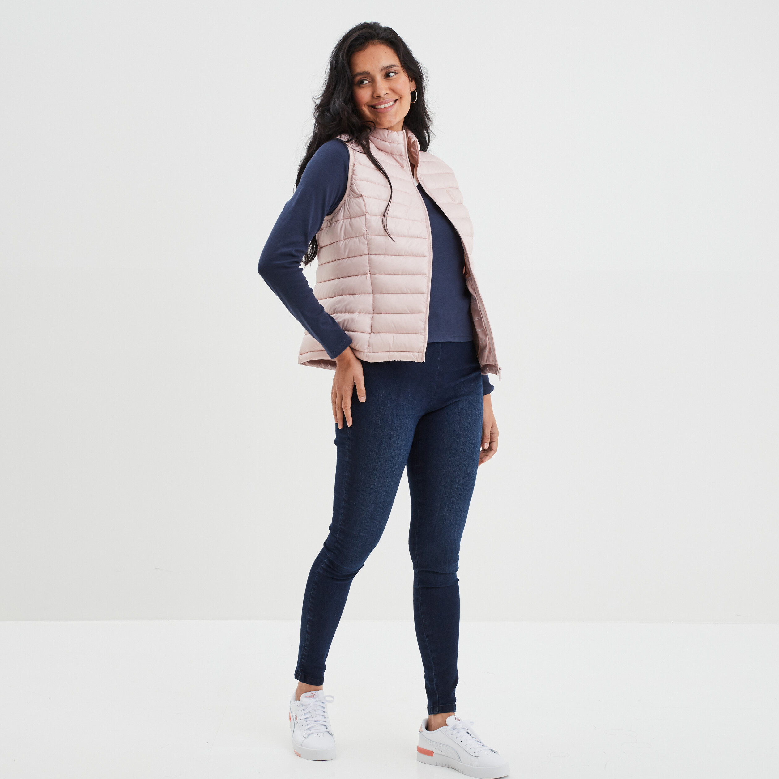 Doudoune légère droite sans manches rose clair femme | La Halle