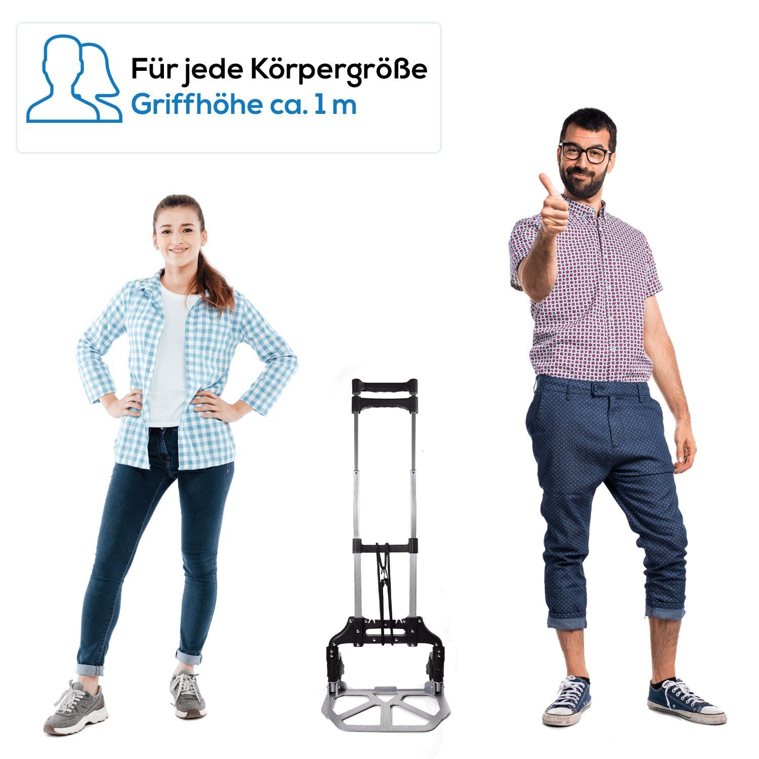 TroniTechnik Sackkarre Transportkarre Handkarre Handwagen, klappbar bis 80kg Tragfähigkeit, (Transportkarre mit rutschfester Transportfläche und Tragegriff, BxTxH 39x40x100cm mit Spanngummiseil für sicheren Transport), faltbar, Transportkarre, mit ve