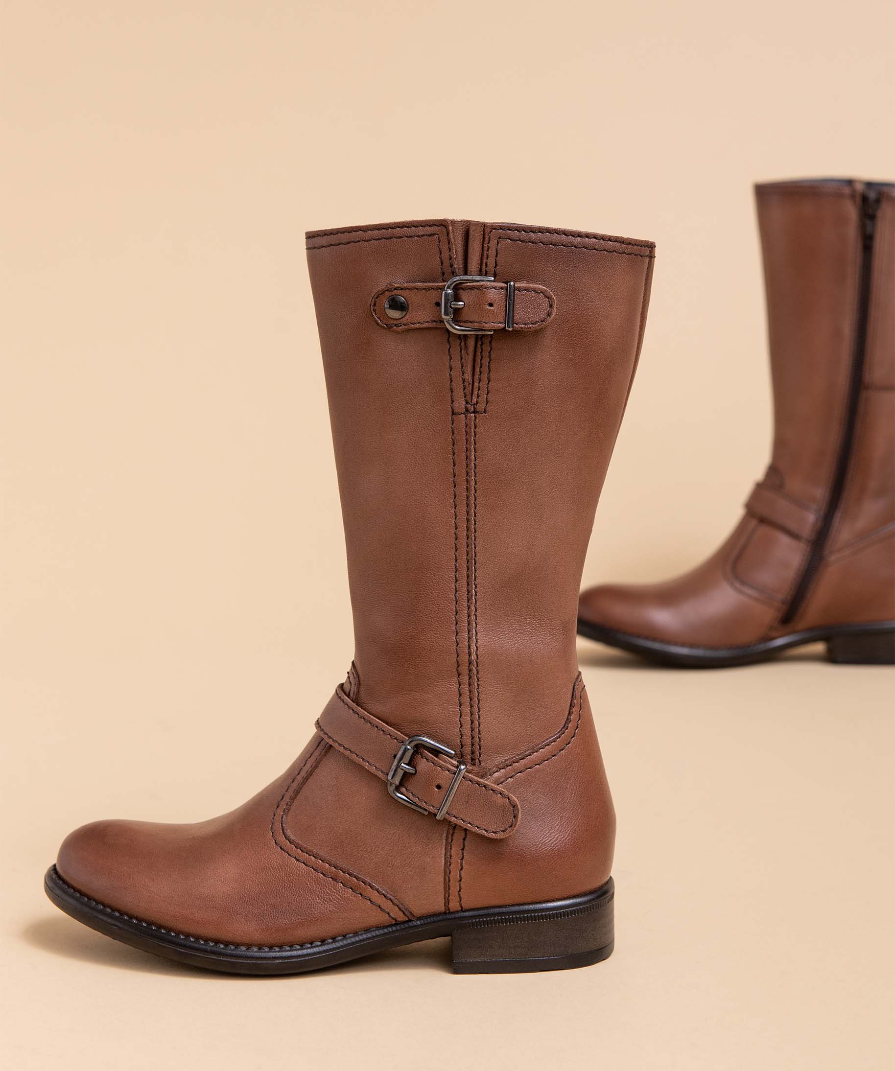 Bottes fille cavalières unies dessus cuir - Tanéo marron | GEMO