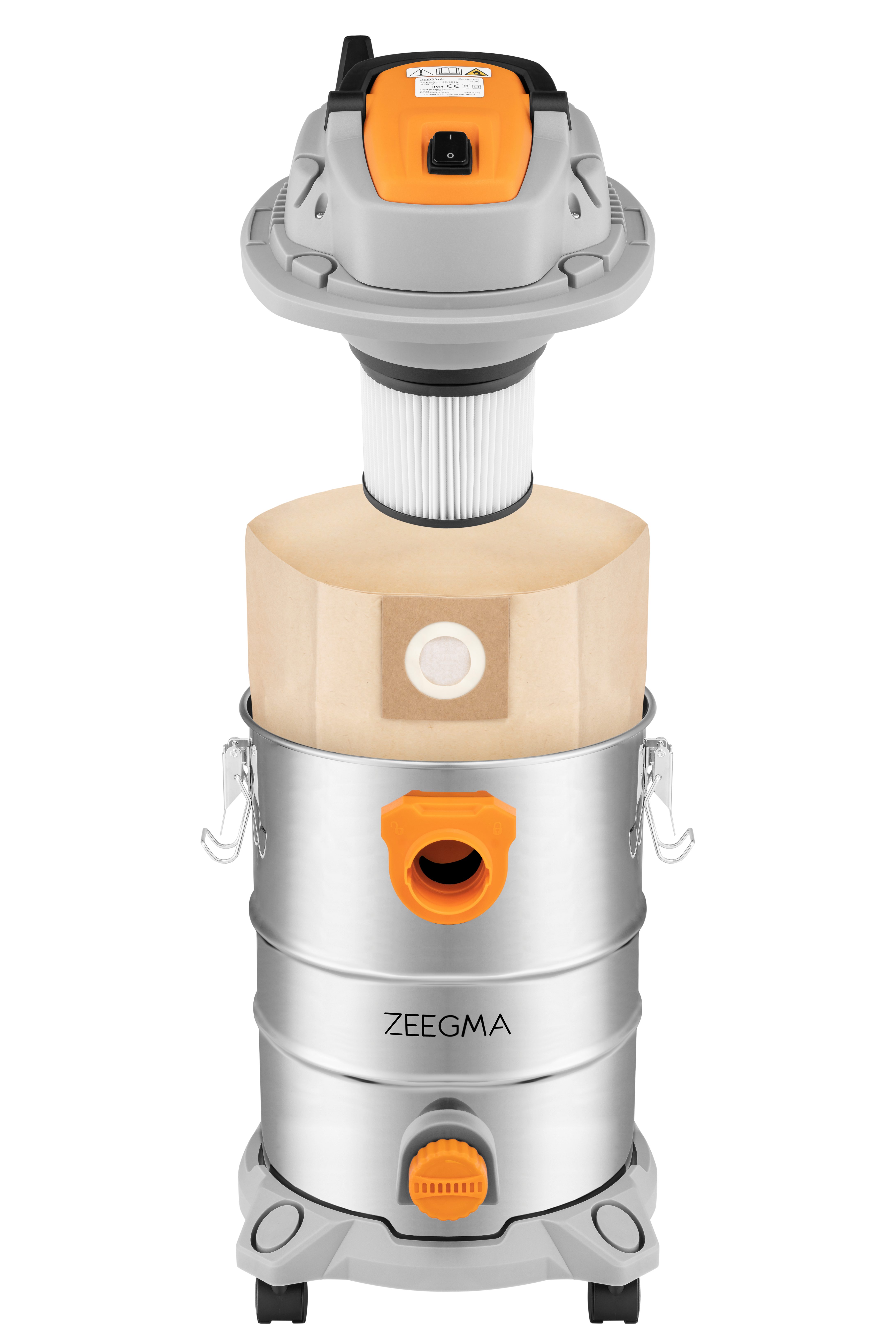 Zeegma Industriesauger Zonder Pro Multi, 1600,00 W, mit Beutel für trockenes Saugen, ohne Beutel für Saugen mit Wasser, Nass- und Trockensauger mit viel Zubehör