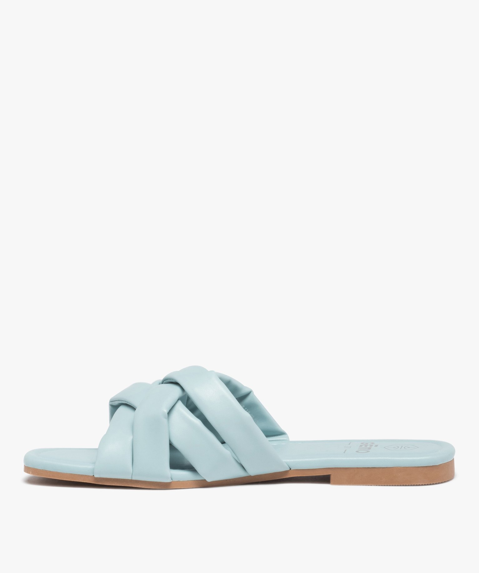 Mules femme à talon plat et brides matelassées entrecroisées bleu | GEMO