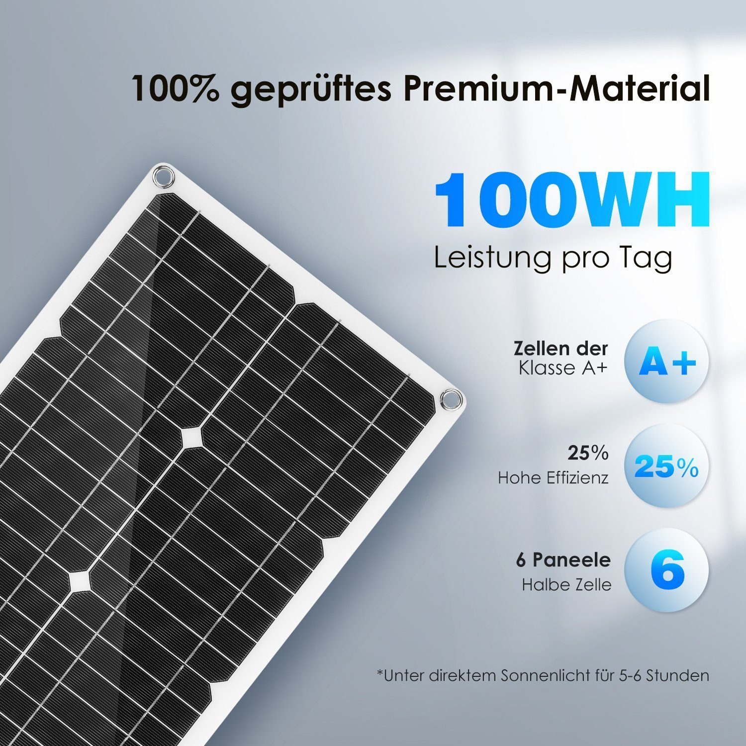 iscooter Solarmodul 100W 12V Monokristalline Solarpanel Effizienz Modul 20A, Solarpanel Stromerzeuger Solaranlage Solargenerator IP65